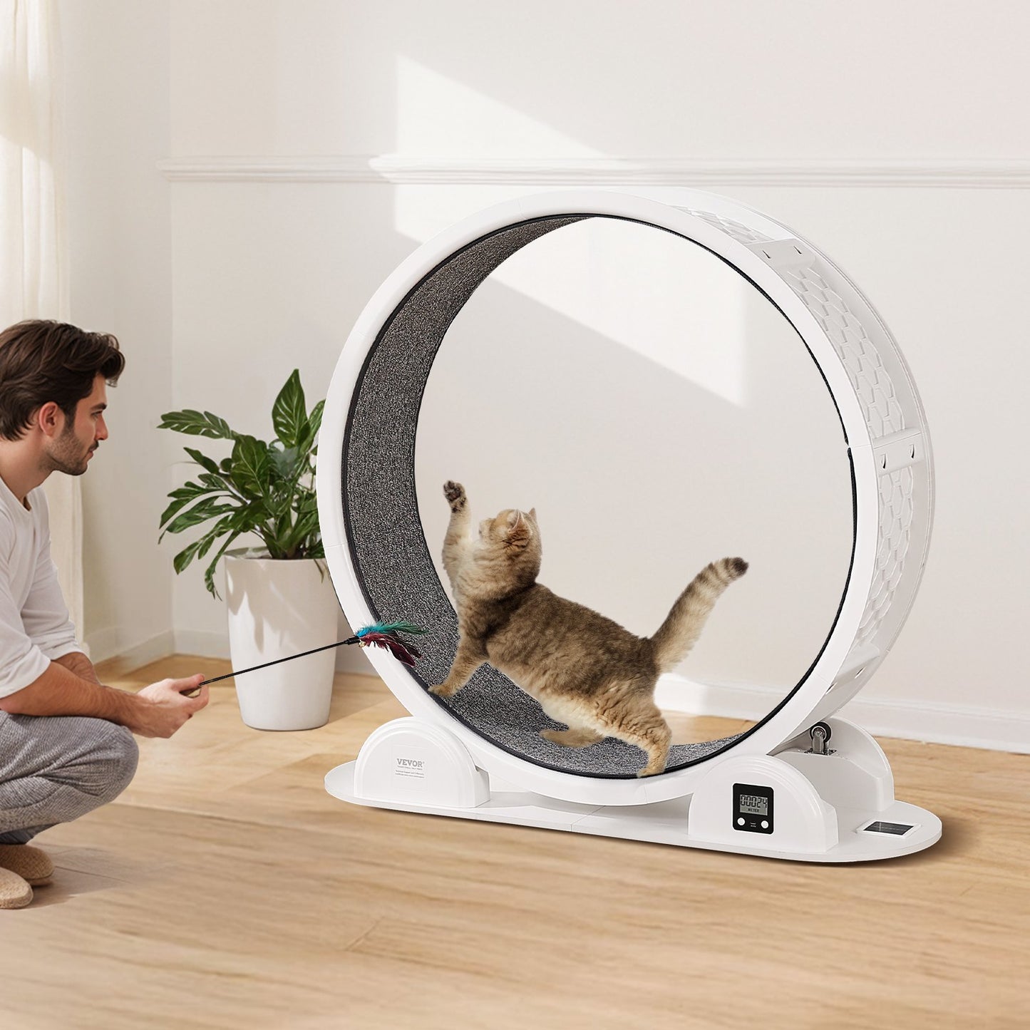 Cat Exercise Wheel With Pedometer 40.8 Cat Treadmill For Pet Health White