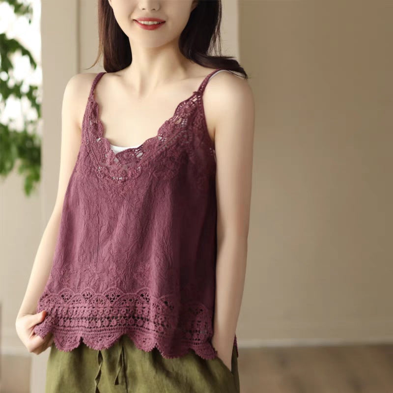 Retro All Cotton Hollow Embroidered Lace Vest