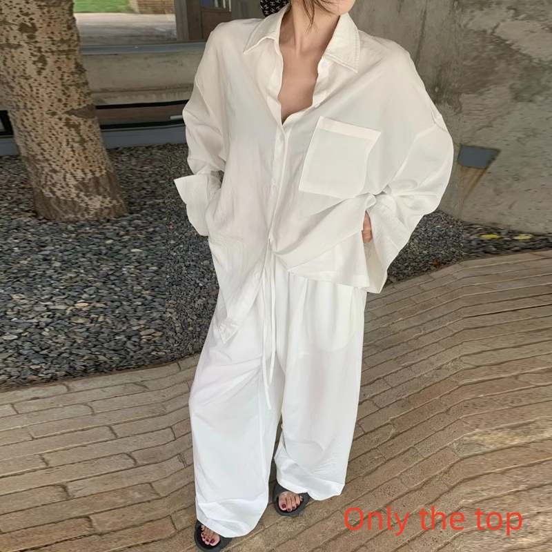 Elegant Polo Collar Shirt Top Loose Feeling Suit Female Autumn Leisure Wide-leg Pants