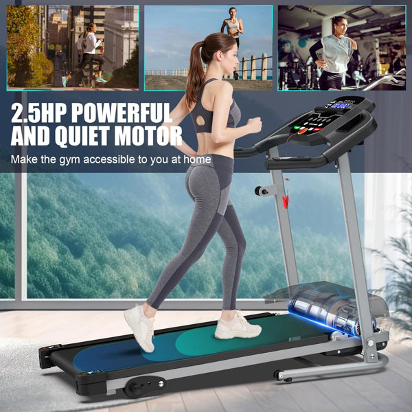 Compact Folding Treadmill For Home - 2.5HP Quiet Brushless Motor, 3-Level Incline, 7.5 MPH, Shock Absorption, Space-Saving Design For Running, Walking - Treadmill For Small Spaces & Home Use