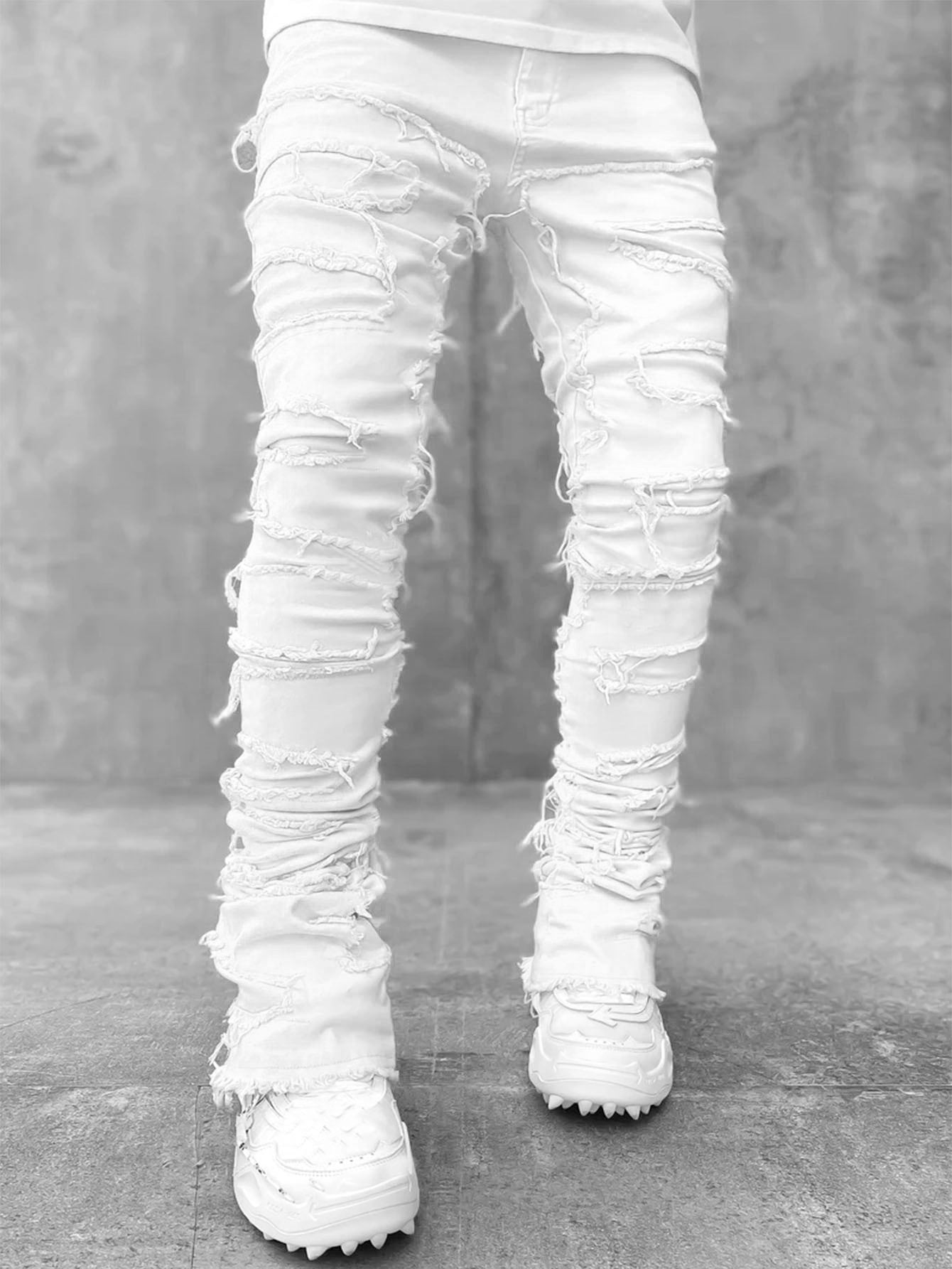 Fashion Stretch Patch Denim Straight-leg Pants