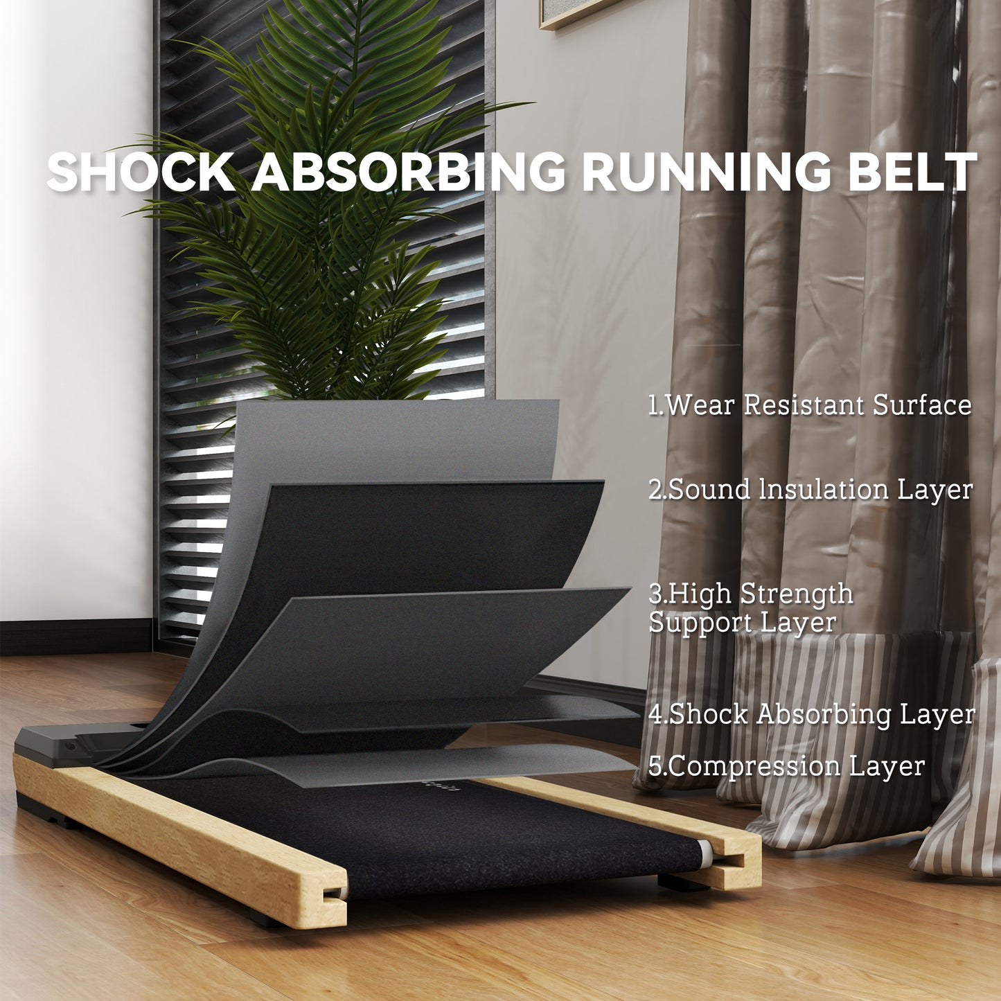 2.5HP Walking Pad, Wood Under Desk Treadmill with Remote Control, Transport Wheels and LED Display for Home Gym Office