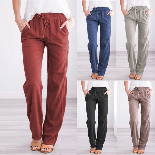 Women's Solid Color Loose Elastic Waist Casual Trousers
