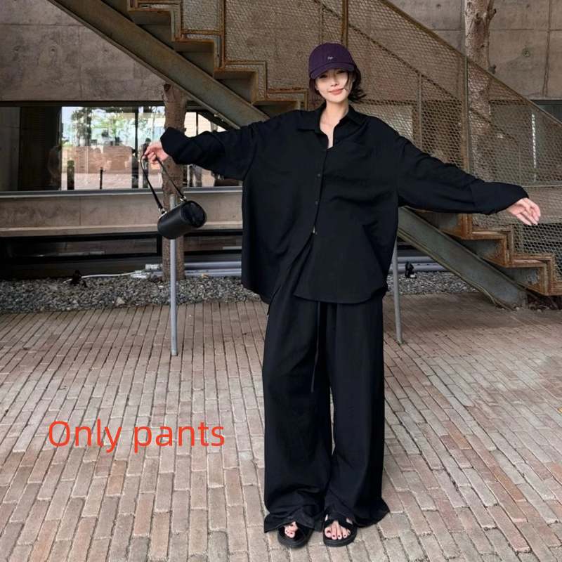 Elegant Polo Collar Shirt Top Loose Feeling Suit Female Autumn Leisure Wide-leg Pants