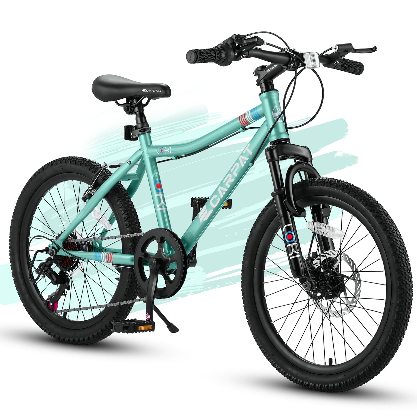 S20101 20 Inch Kids' Bike, Boys Girls Mountain Bike Ages 6-12, 7 Speed Teenager Children Kids' Bicycles, Front Suspension Disc Brake Rear V-Brake, High Steel Frame