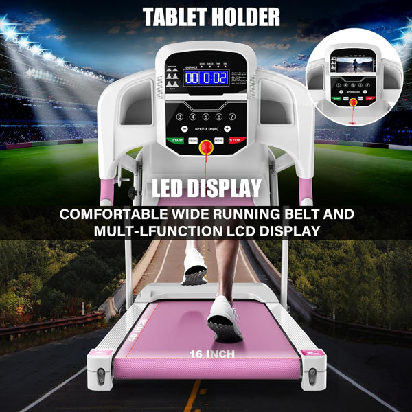 Compact Folding Treadmill For Home - 2.5HP Quiet Brushless Motor, 3-Level Incline, 7.5 MPH, Shock Absorption, Space-Saving Design For Running, Walking - Treadmill For Small Spaces & Home Use